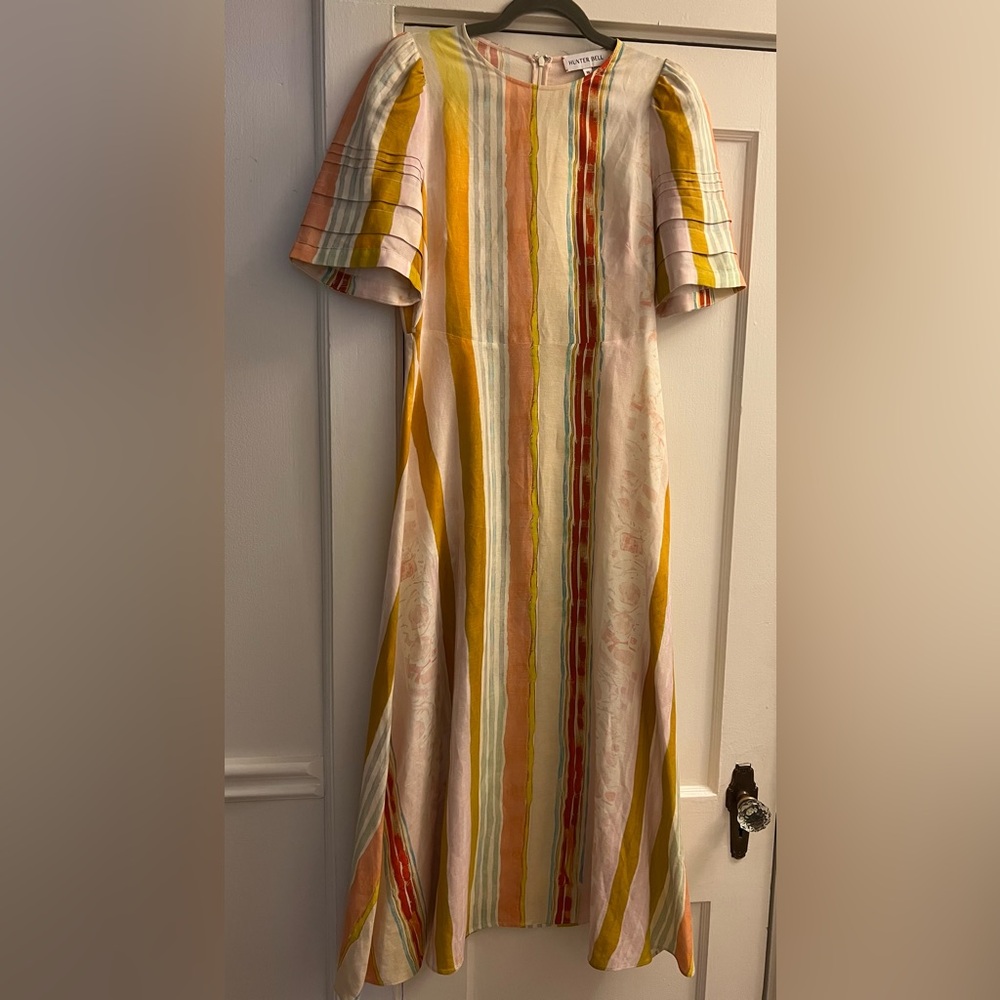 Like New Hunter Bell Casey Abstract Stripe Linen Blend Midi Dress